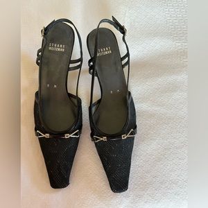 Stuart Weitzman kitten heel, black sling backs